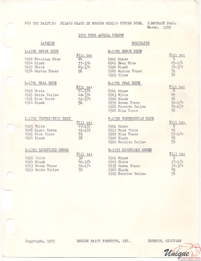 1955 Ford Paint Charts Rogers Pant 9